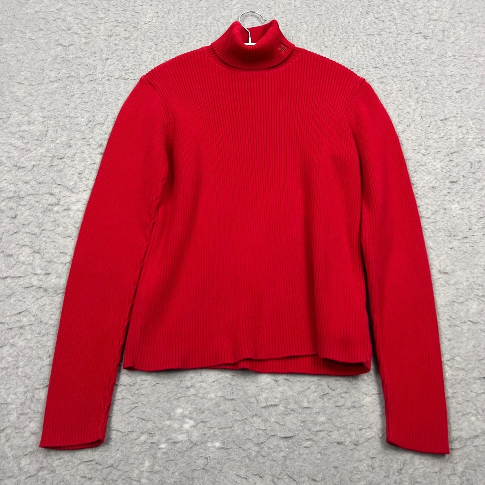 Lauren Ralph Lauren Ribbed Turtleneck Sweater Womens Medium Red Country Pullover